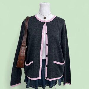 vintage 90s gray pink preppy clean girl coquette cardigan